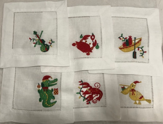 Cajun Christmas Cocktail Napkins - Embroidered