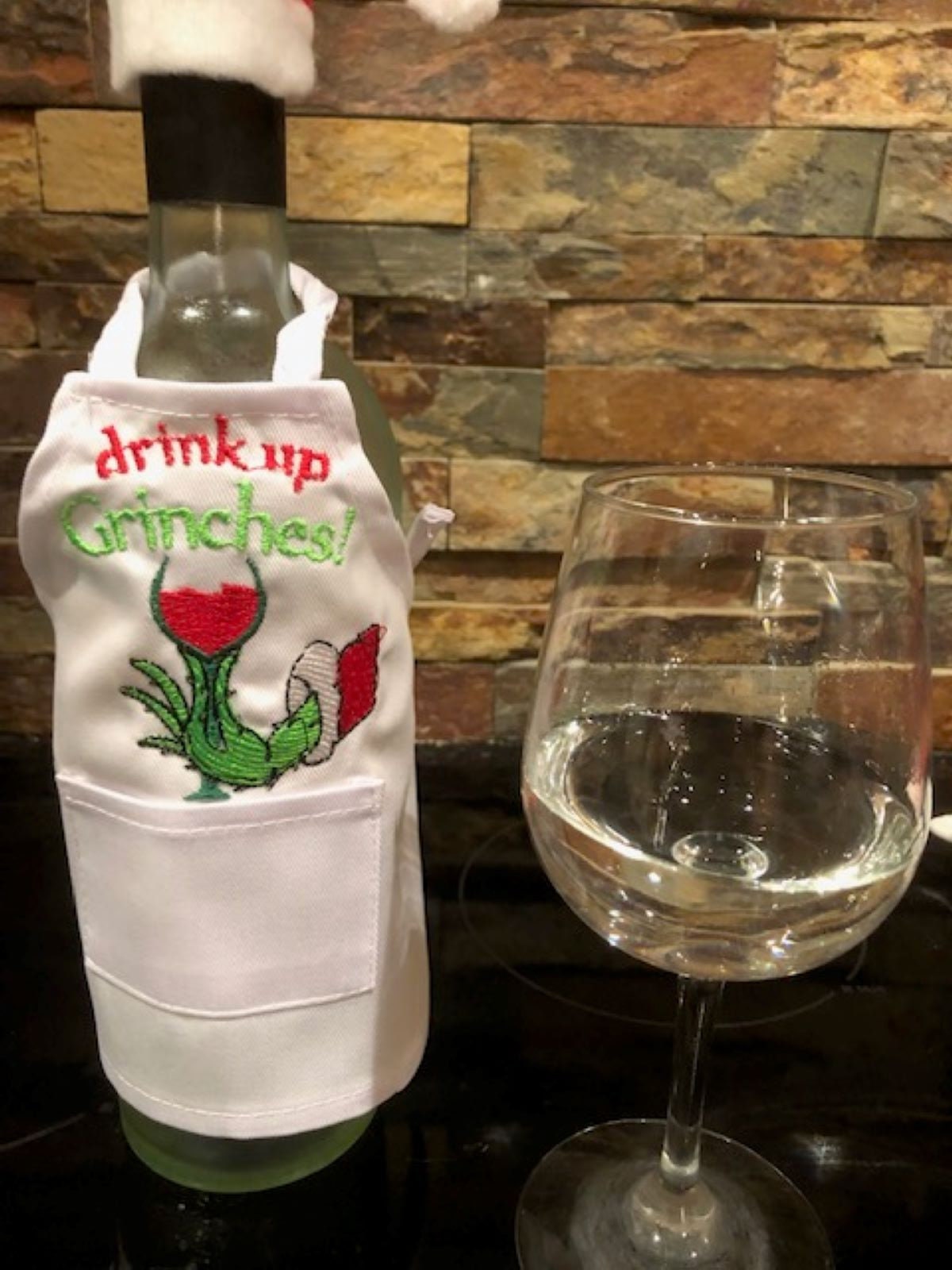 Drink Up, Grinches Wine Bottle Apron - Embroidered