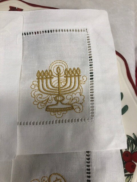 Hanukkah cocktail napkins , embroidered cocktail napkins, Jewish holiday cocktail napkins, Hanukkah themed cocktail napkins