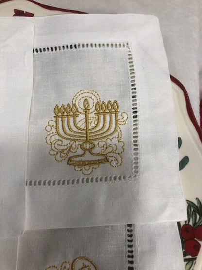 Hanukkah cocktail napkins , embroidered cocktail napkins, Jewish holiday cocktail napkins, Hanukkah themed cocktail napkins