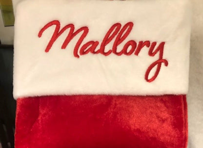 Personalized Christmas Stocking, Custom Christmas stocking scrip font, traditional design wreath monogrammed initals