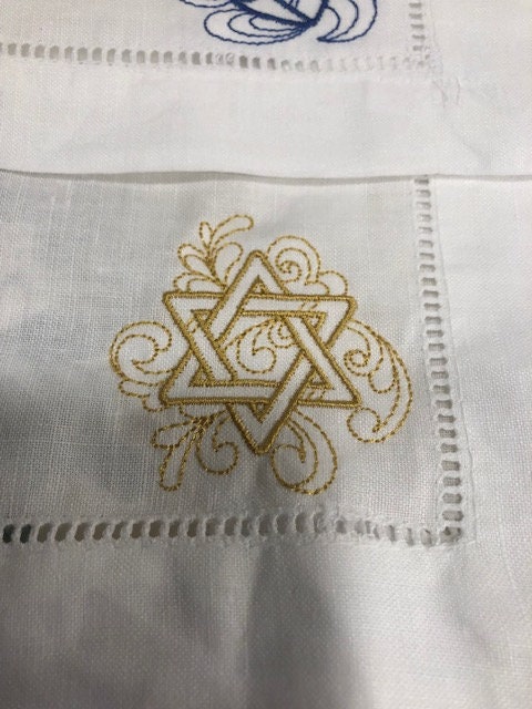Hanukkah cocktail napkins , embroidered cocktail napkins, Jewish holiday cocktail napkins, Hanukkah themed cocktail napkins