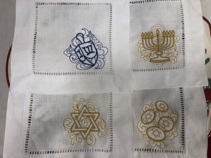 Hanukkah cocktail napkins , embroidered cocktail napkins, Jewish holiday cocktail napkins, Hanukkah themed cocktail napkins
