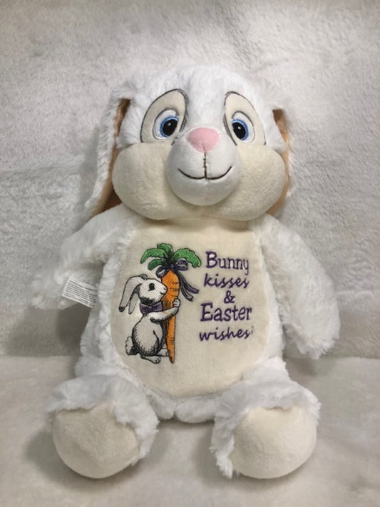 Personalized Embroidered White Bunny Rabbit Bunny Kisses and Easter Wishes, Cubbies, Baby gift, My first Easter, Keepsake, customized