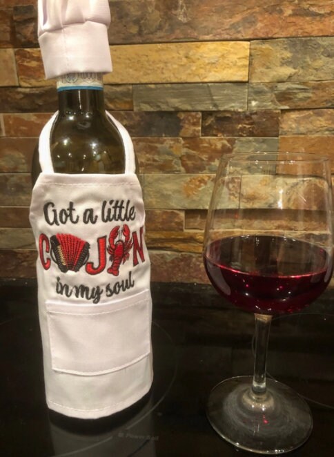 Cajun Wine Bottle Apron, Cajun Wine bottle cover, wine bottle cover, Louisiana housewarming gift, Cajun embroidery