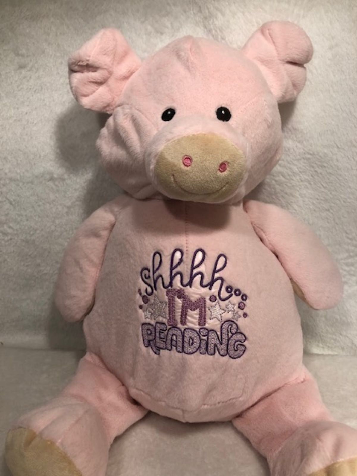 Customized Pig stuffed animal, embroidered, customized, personalized, custom plush, Pink Pig, Stuffed Pig