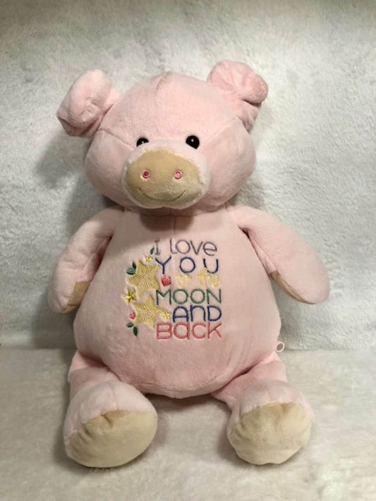 Customized Pig stuffed animal, embroidered, customized, personalized, custom plush, Pink Pig, Stuffed Pig