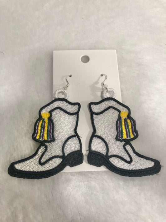 Mardi Gras Shrimp Boots Earrings, Louisiana jewelry handmade embroidered, New Orleans, Mardi Gras Earrings, FSL