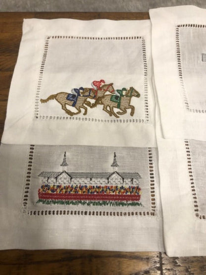 Kentucky Derby Embroidered Cocktail Napkins, Derby Cocktail Napkins set of 4, 6, Bar Top Napkins, Derby Gifts, Churchill Downs Run for Roses