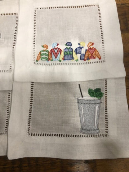 Kentucky Derby Embroidered Cocktail Napkins, Derby Cocktail Napkins set of 4, 6, Bar Top Napkins, Derby Gifts, Churchill Downs Run for Roses