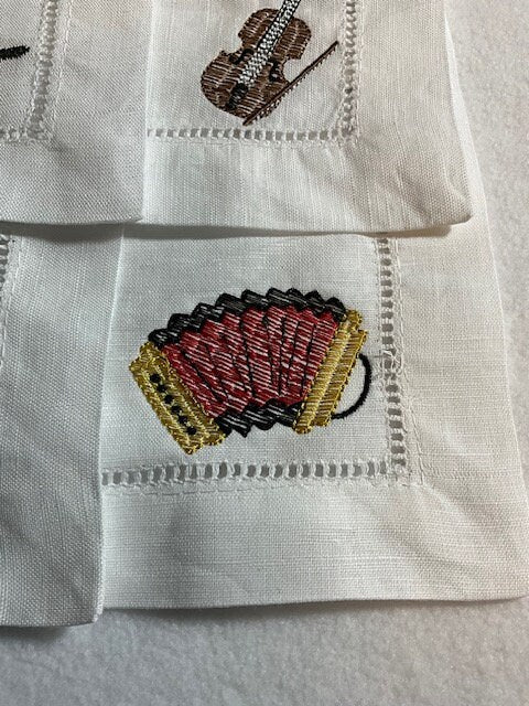 Cajun Zydeco Embroidered Cocktail Napkins, Zydeco Cocktail Napkins set of 4, Bar Top Napkins, Cajun gift ideas