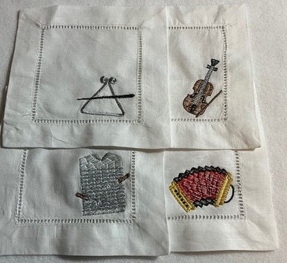 Cajun Zydeco Embroidered Cocktail Napkins, Zydeco Cocktail Napkins set of 4, Bar Top Napkins, Cajun gift ideas