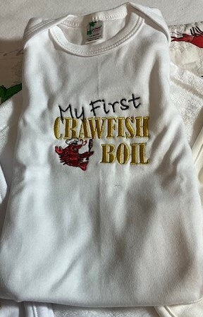 Crawfish boil baby gift set, My first Crawfish boil, Cajun baby gift set, embroidered bib, burp cloth, security blanket, baby shower gift