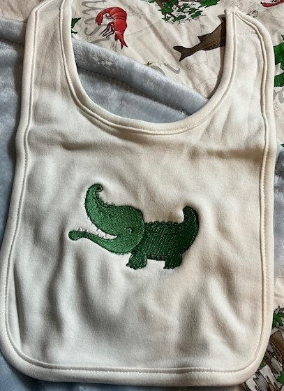 Gator baby gift set, baby Alligator embroidered bib, burp cloth, security blanket, baby shower gift