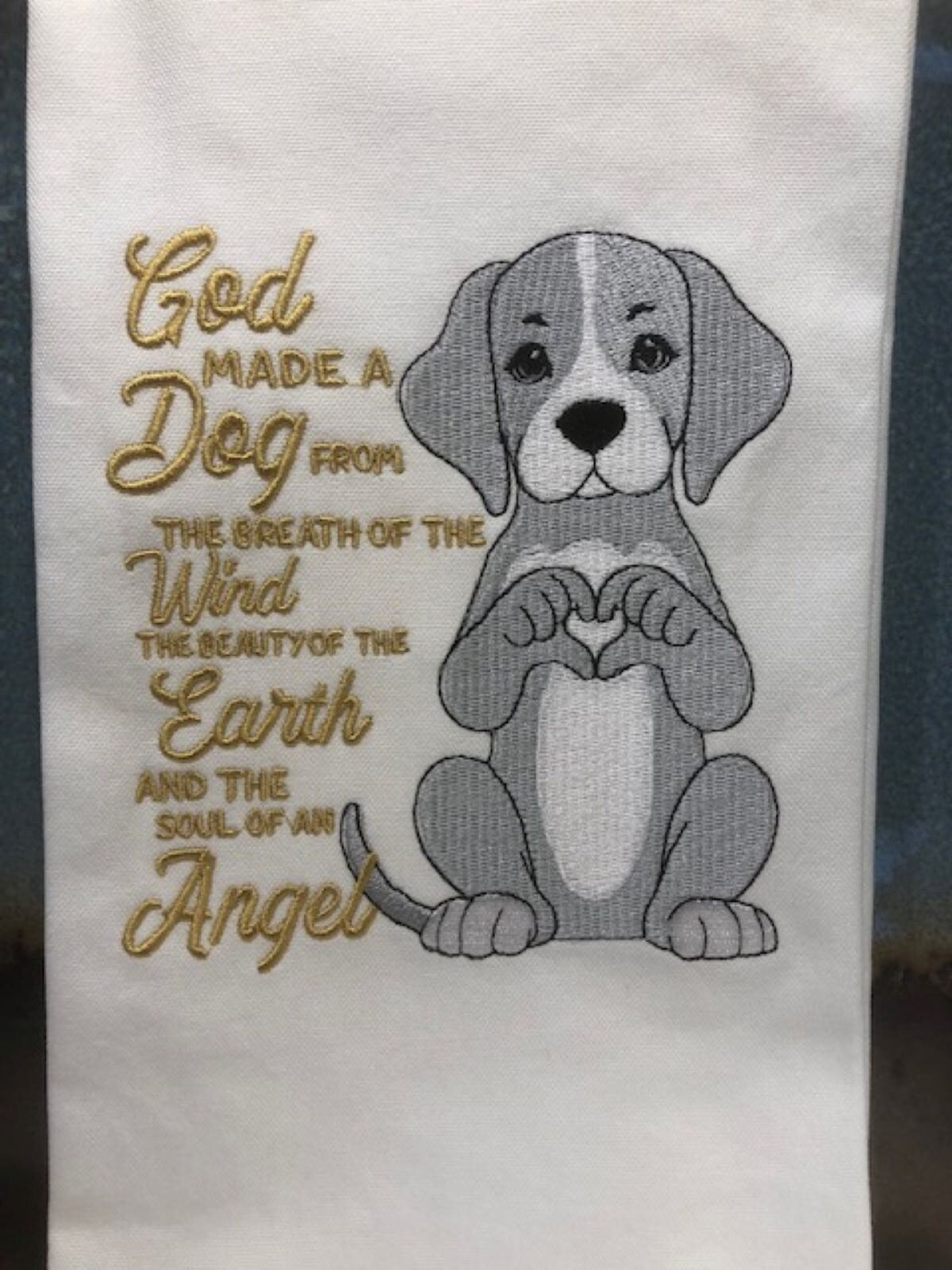 God Made a Dog Tea Towel – 100% Cotton Embroidered Kitchen Towel | Dog Lover Gift | Housewarming Present