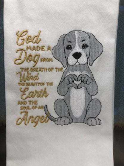 God Made a Dog Tea Towel – 100% Cotton Embroidered Kitchen Towel | Dog Lover Gift | Housewarming Present