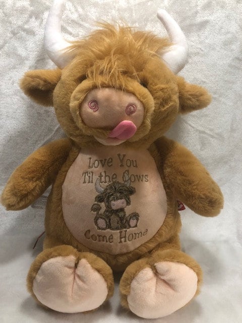 Personalized Highland Cow Plush – Embroidered Baby Keepsake