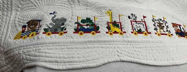 Baby Quilt, Train Quilt, Zoo Animals Train Quilt, Personalized Quilt, Embroidered baby blanket, Customized,