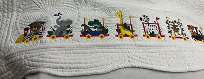 Baby Quilt, Train Quilt, Zoo Animals Train Quilt, Personalized Quilt, Embroidered baby blanket, Customized,
