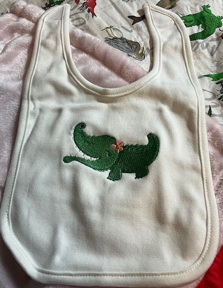 Gator baby gift set, baby Alligator embroidered bib, burp cloth, security blanket, baby shower gift