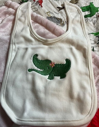 Gator baby gift set, baby Alligator embroidered bib, burp cloth, security blanket, baby shower gift