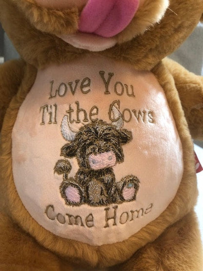 Personalized Highland Cow Plush – Embroidered Baby Keepsake