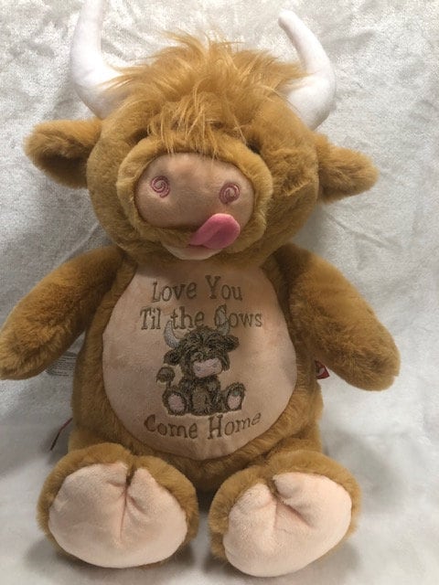 Personalized Highland Cow Plush – Embroidered Baby Keepsake