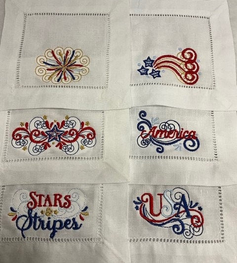 Fourth of July Cocktail Napkin Set, Independence Day Cloth Cocktail Napkins, July Fourth Embroidered, Memorial Day, Personalized, Customized