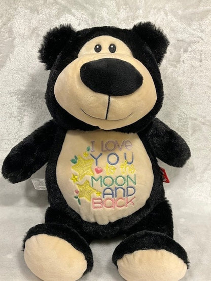 Personalized Bear Black/ Grey/ Pastel Plush -Embroidered Baby Keepsake