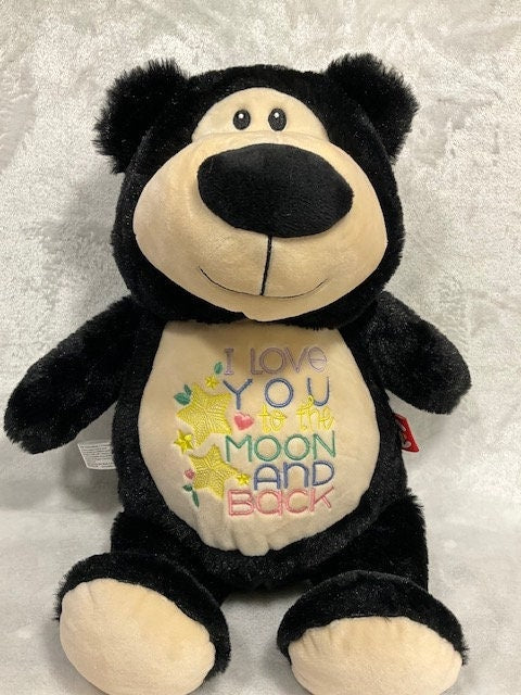 Personalized Bear Black/ Grey/ Pastel Plush -Embroidered Baby Keepsake