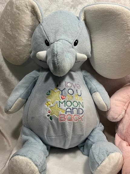 Elephant personalized stuffed animal, Elephant baby shower gift, Baby Gift, My First Birthday Elephant, customized, embroidered