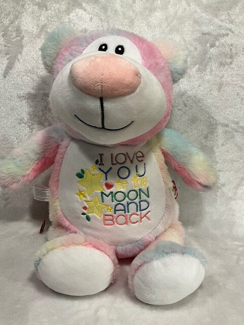 Personalized Bear Black/ Grey/ Pastel Plush -Embroidered Baby Keepsake