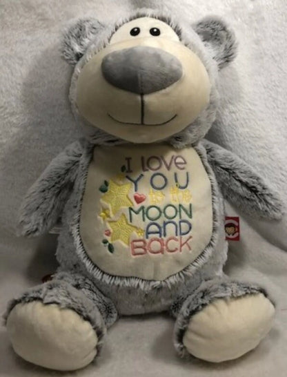 Personalized Bear Black/ Grey/ Pastel Plush -Embroidered Baby Keepsake