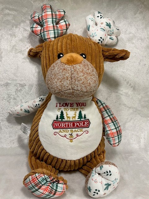 Christmas Plush, Christmas reindeer plush, Christmas reindeer, Babies 1st Christmas, embroidered, customized, personalized, custom plush