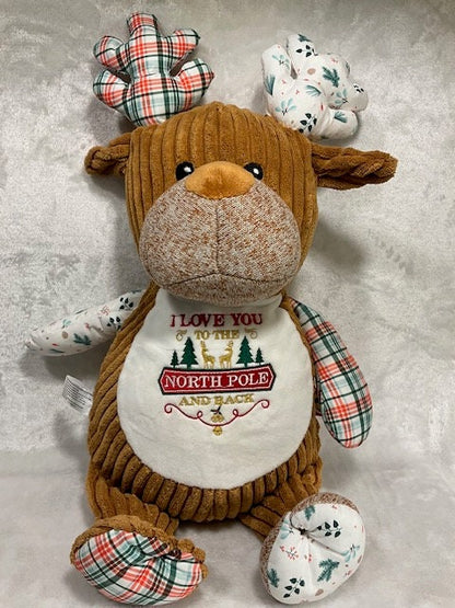 Christmas Plush, Christmas reindeer plush, Christmas reindeer, Babies 1st Christmas, embroidered, customized, personalized, custom plush