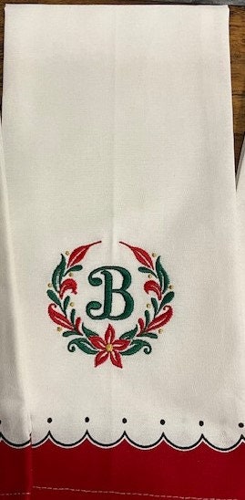 Monogrammed Christmas Initial Tea Towel Embroidered