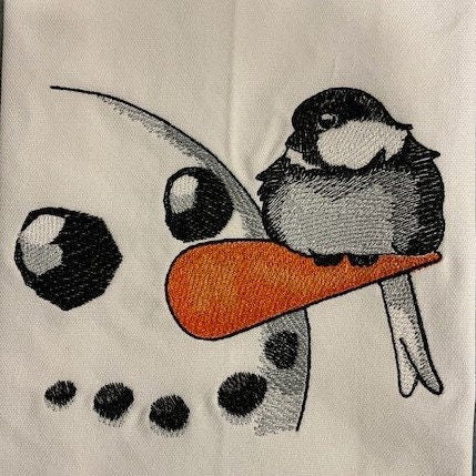 Cardinal with Snowman Tea Towel - Embroidered