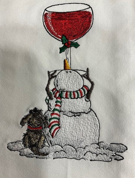 Boozy Snowmen Kitchen Tea Towel Embroidered, Customized, Personalized, snowman, Snowmen, white elephant gift