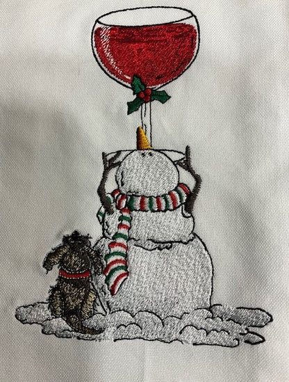 Boozy Snowmen Kitchen Tea Towel Embroidered, Customized, Personalized, snowman, Snowmen, white elephant gift