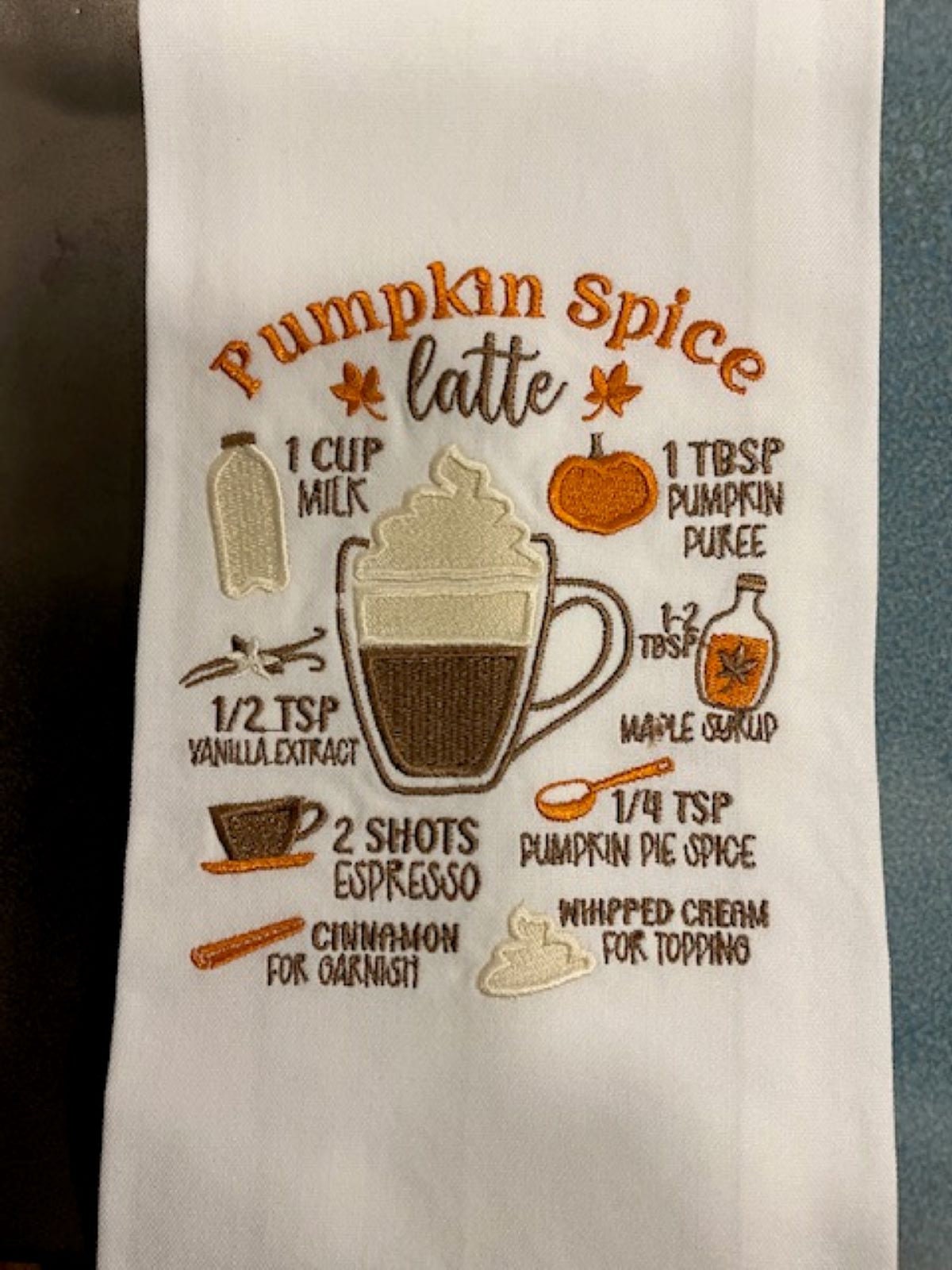 Pumpkin Pie, Pumpkin Spice Latte, Apple Cider Hot Drink Recipes, Apple Pie Cotton Kitchen Towels, Set of 4, embroidered Christmas home decor