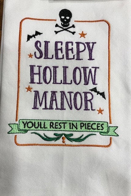 Halloween Kitchen Tea Towels embroidered customized, Haunted Halloween, A Wee Bit Wicked Tea towel