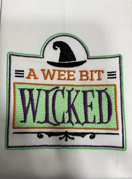 Halloween Kitchen Tea Towels embroidered customized, Haunted Halloween, A Wee Bit Wicked Tea towel
