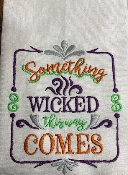 Halloween Kitchen Tea Towels embroidered customized, Haunted Halloween, A Wee Bit Wicked Tea towel