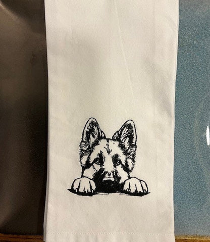 German Shepherd Tea Towel, Embroidered German Shepherd kitchen tea towel, kitchen decor, Dog lovers