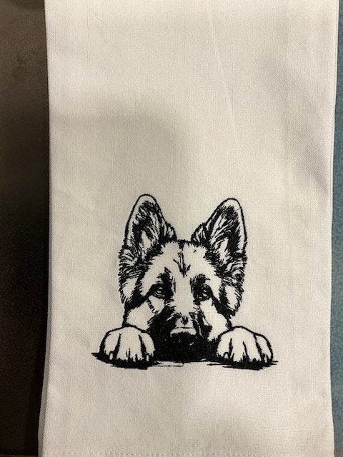 German Shepherd Tea Towel, Embroidered German Shepherd kitchen tea towel, kitchen decor, Dog lovers