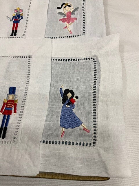 Nutcracker Christmas cocktail napkins , embroidered cocktail napkins, bar top napkins, Christmas themed cocktail napkins Nutcracker