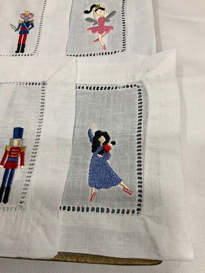 Nutcracker Christmas cocktail napkins , embroidered cocktail napkins, bar top napkins, Christmas themed cocktail napkins Nutcracker