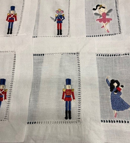 Nutcracker Christmas cocktail napkins , embroidered cocktail napkins, bar top napkins, Christmas themed cocktail napkins Nutcracker