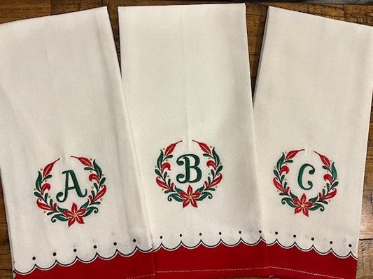 Monogrammed Christmas Initial Tea Towel Embroidered