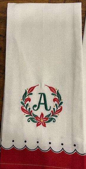 Monogrammed Christmas Initial Tea Towel Embroidered